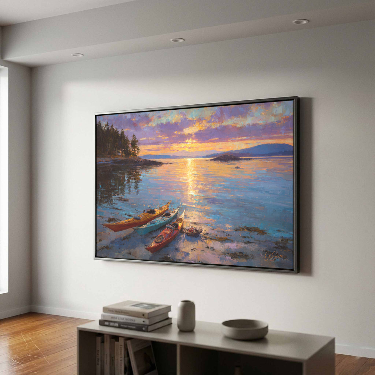 San Juan Islands Sunset Canvas Art – styled room view 2