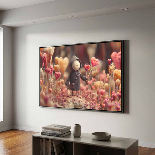 Heart Flower Garden Wall Art – canvas print shown framed in a styled room