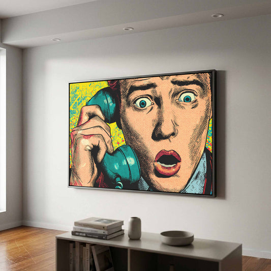 Pop Art Phone Canvas Print – canvas print shown framed in a styled room