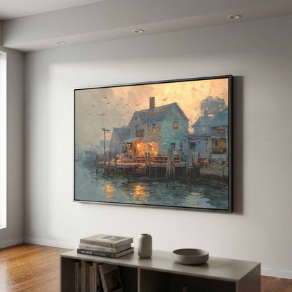 New England Clam Shack Canvas Print – canvas print shown framed in a styled room
