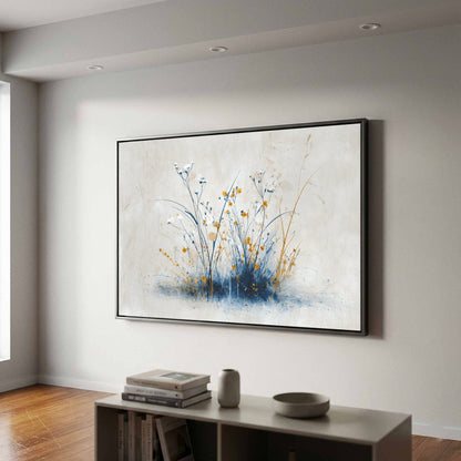 Abstract Botanical Canvas Wall Art – canvas print shown framed in a styled room