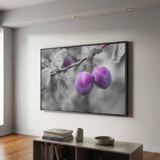 Plum Fruit Canvas Print – canvas print shown framed in a styled room
