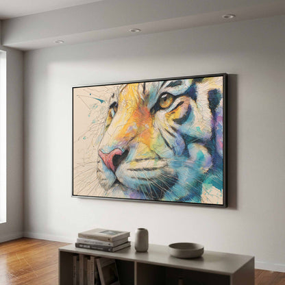 Tiger Portrait Canvas Wall Art – canvas print shown framed in a styled room