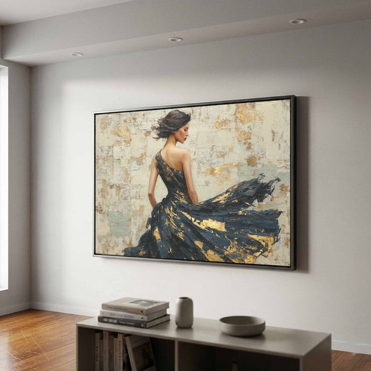 Elegant Woman Portrait Canvas Wall Art – canvas print shown framed in a styled room