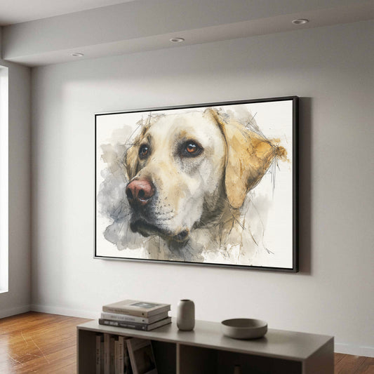 Labrador Dog Portrait Canvas Print – canvas print shown framed in a styled room
