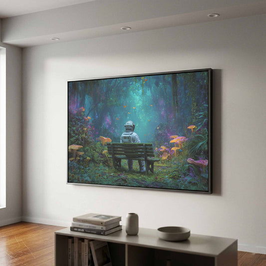 Astronaut Forest Canvas Print – canvas print shown framed in a styled room