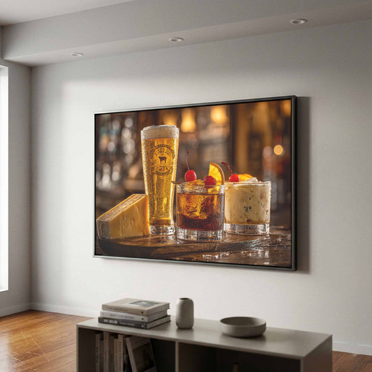 Wisconsin Bar Drinks Canvas Print – canvas print shown framed in a styled room