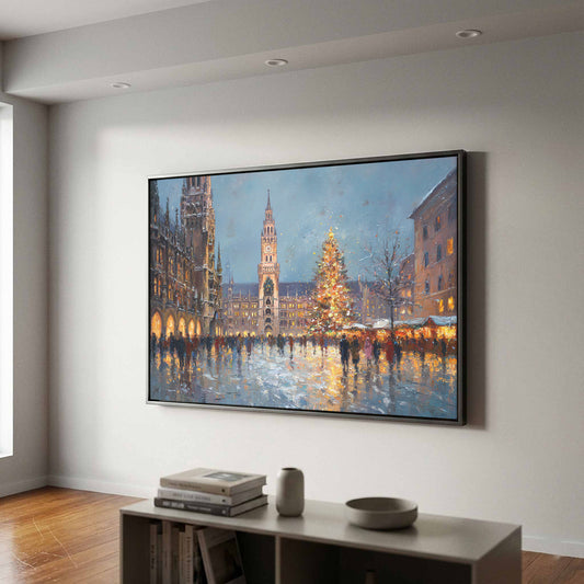 Munich Christmas Market Canvas Print – canvas print shown framed in a styled room