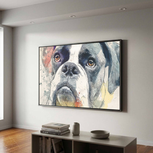 Boxer Dog Portrait Canvas Art – canvas print shown framed in a styled room
