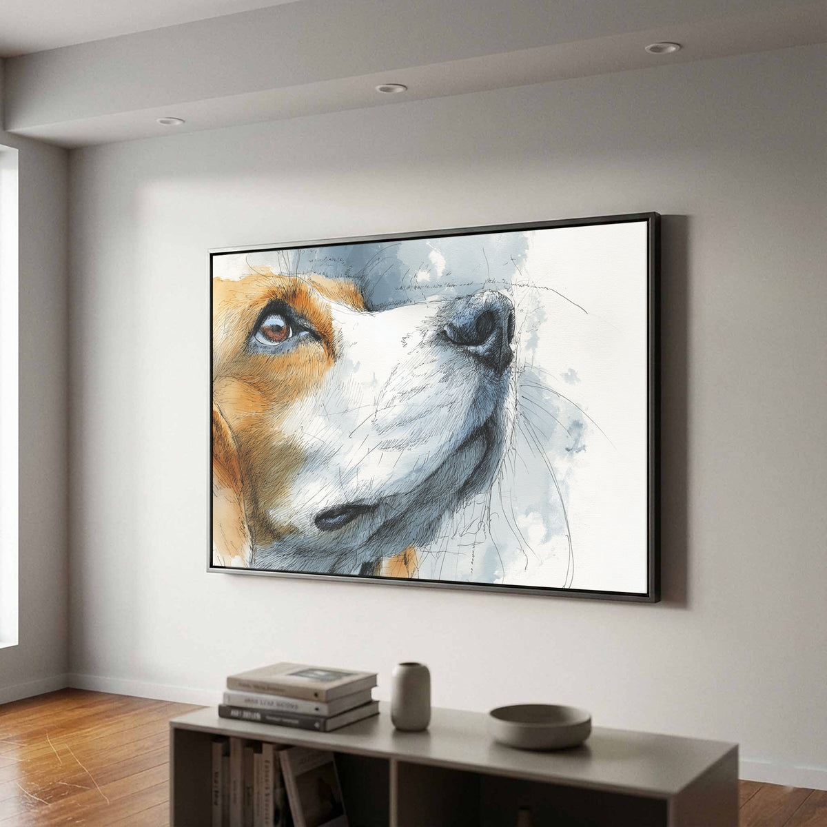 Beagle Portrait Canvas Print – styled room view 2