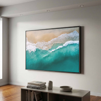 Aerial Ocean Waves Canvas Wall Art – styled room view 2