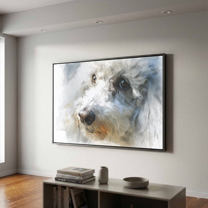 Poodle Portrait Wall Art – canvas print shown framed in a styled room