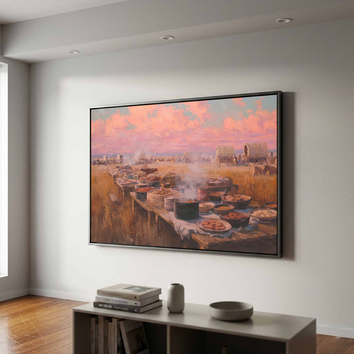 Western Chuckwagon Dinner Canvas Art – styled room view 2