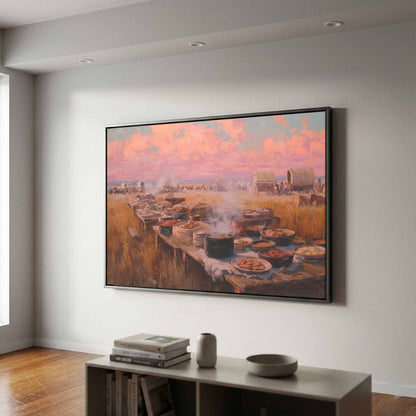 Western Chuckwagon Dinner Canvas Art – styled room view 2