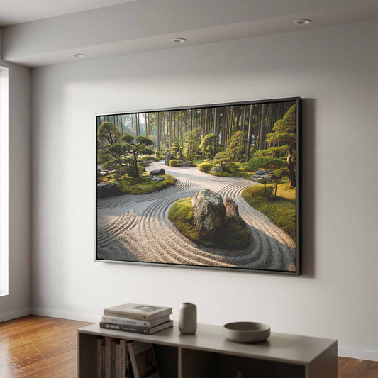 Zen Garden Canvas Wall Art – canvas print shown framed in a styled room
