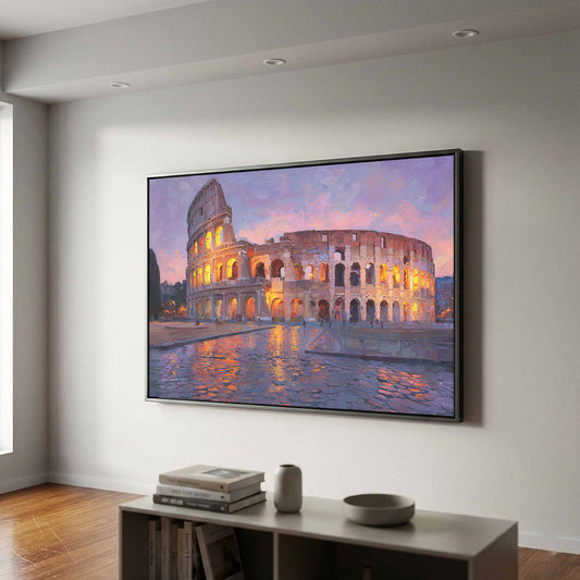 Colosseum Sunset Canvas Print – canvas print shown framed in a styled room