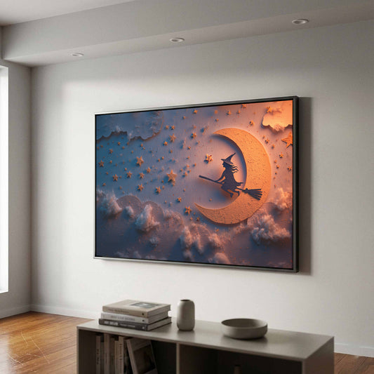 Witch Construction Paper Wall Art – canvas print shown framed in a styled room