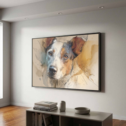Australian Cattle Dog Wall Art – canvas print shown framed in a styled room