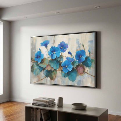 Blue Floral Canvas Wall Art – styled room view 2