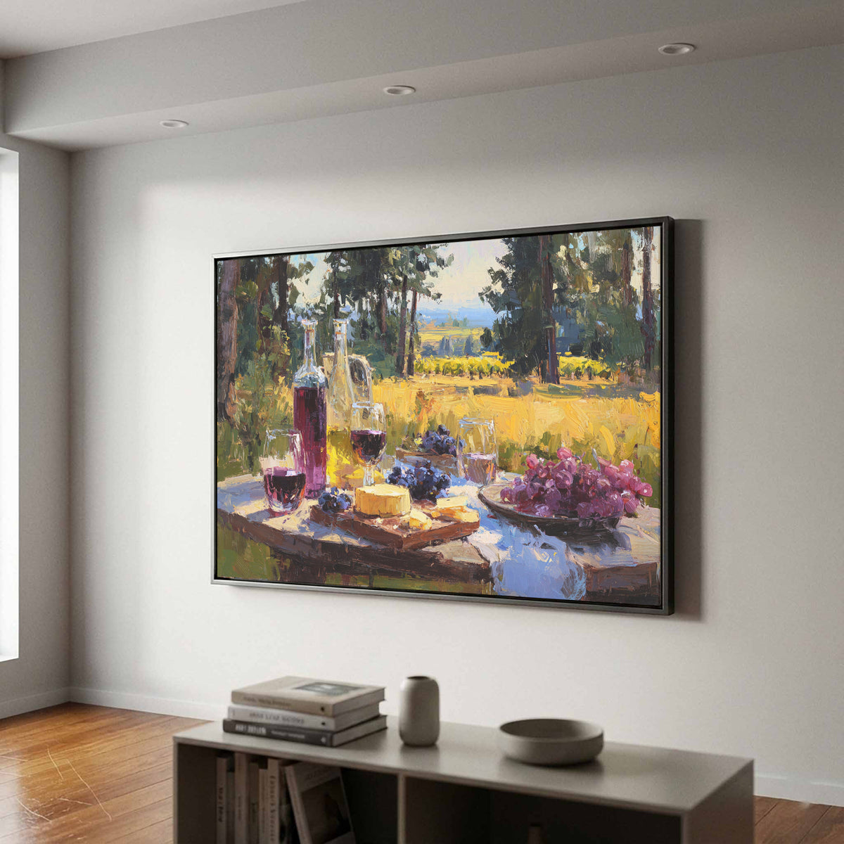 Oregon Vineyard Canvas Art – canvas print shown framed in a styled room