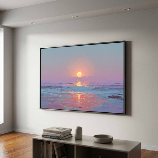 Coastal Sunset Canvas Wall Art – canvas print shown framed in a styled room