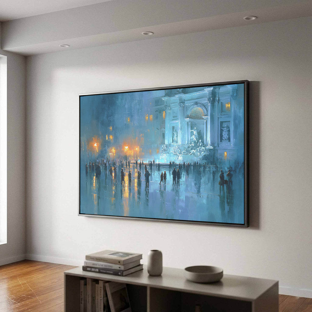 Trevi Fountain Canvas Print – canvas print shown framed in a styled room