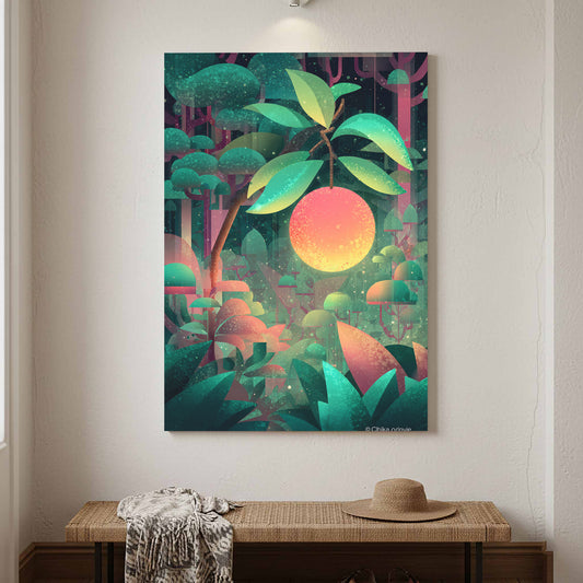 Retro Garden Fruit Wall Art – canvas print shown framed in a styled room