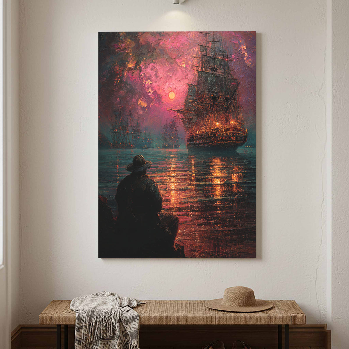 Naval Battle Canvas Wall Art – canvas print shown framed in a styled room