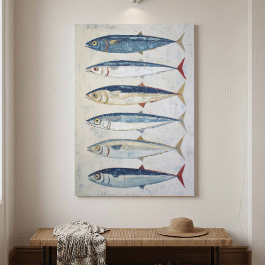 Coastal Fish Wall Art – canvas print shown framed in a styled room