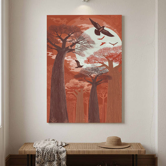 Baobab Tree Forest Canvas Wall Art – canvas print shown framed in a styled room