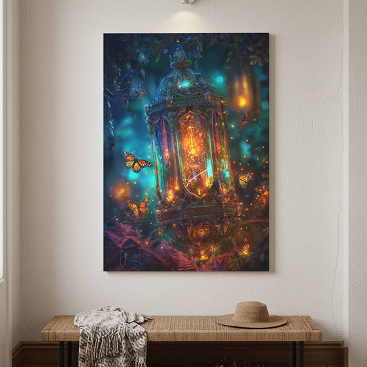 Ornate Crystal Lantern Canvas Print – canvas print shown framed in a styled room