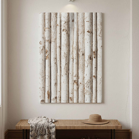 Birch Tree Canvas Wall Art – canvas print shown framed in a styled room