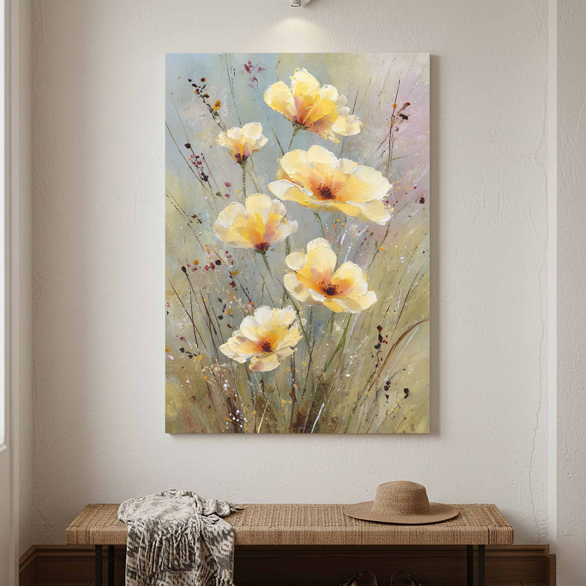 Watercolor Poppy Wall Art – canvas print shown framed in a styled room