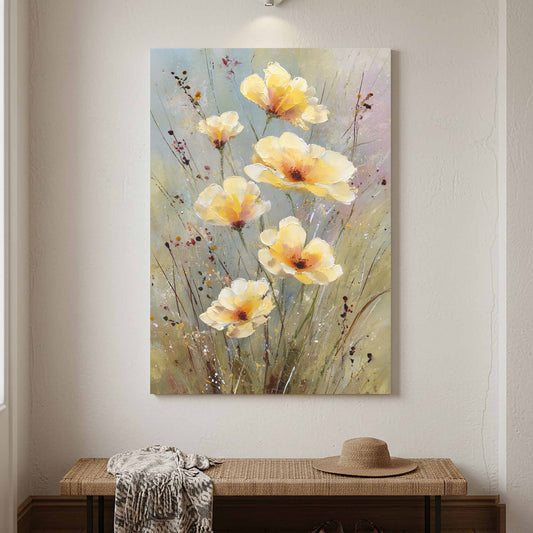 Watercolor Poppy Wall Art – canvas print shown framed in a styled room