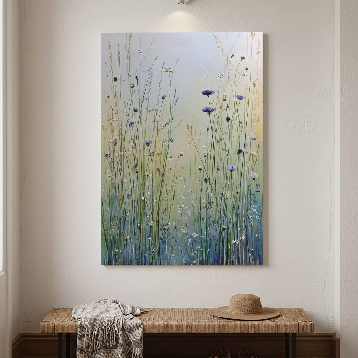 Minimalist Botanical Wall Art – canvas print shown framed in a styled room