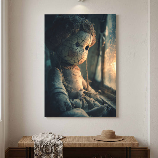 Vintage Porcelain Doll Canvas Print – canvas print shown framed in a styled room