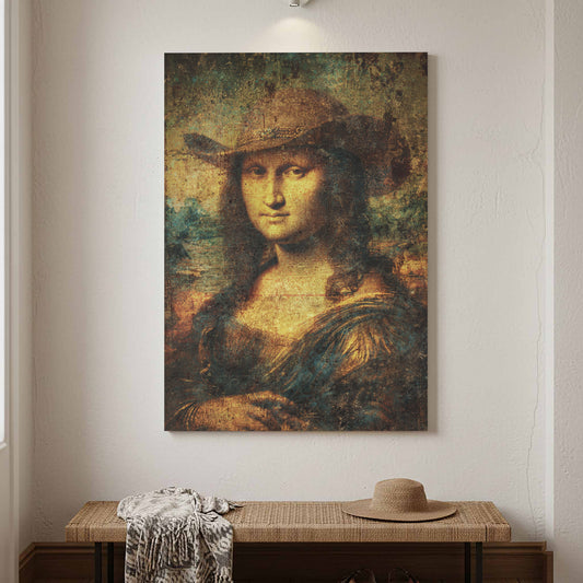 Mona Lisa Cowboy Canvas Print – canvas print shown framed in a styled room
