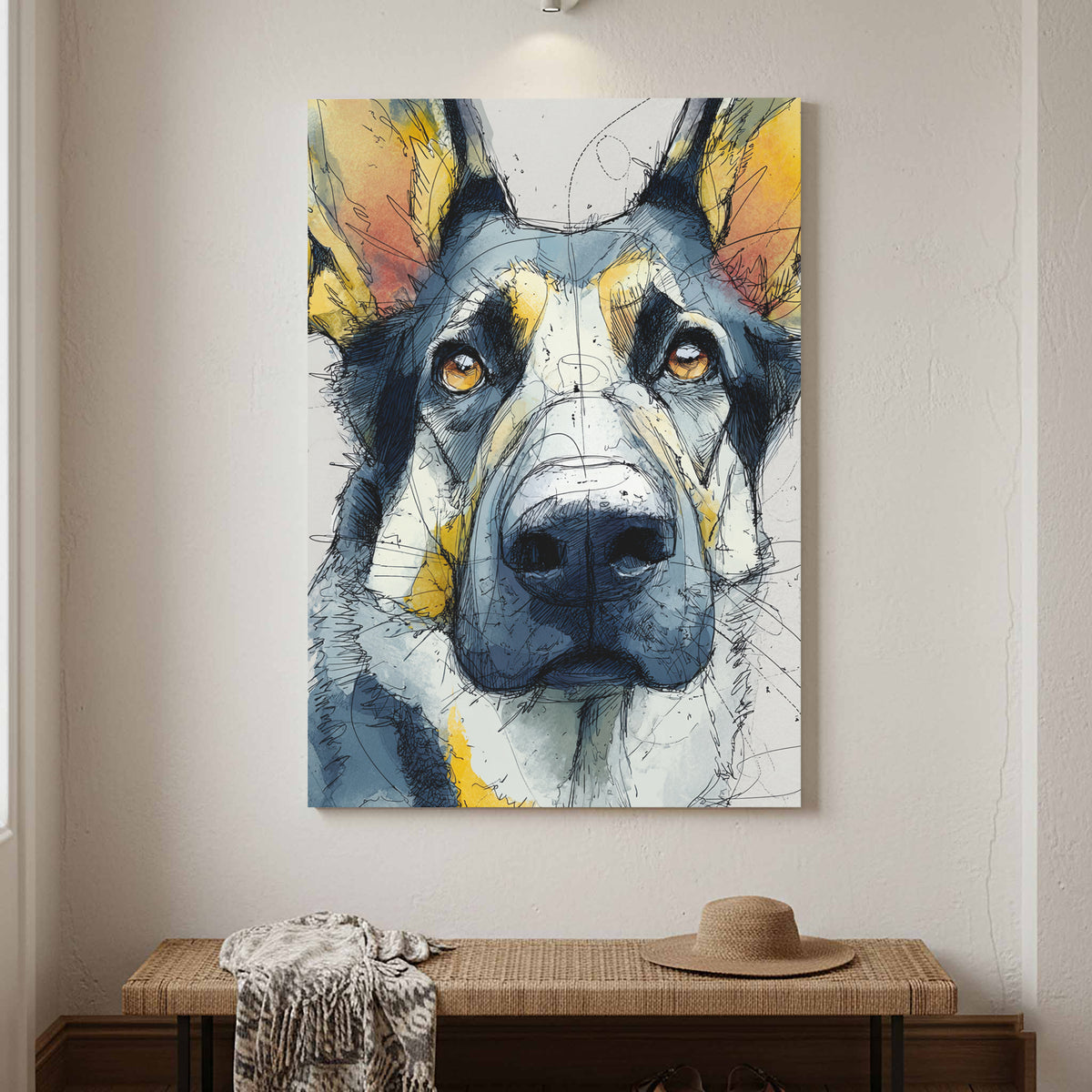 German Shepherd Canvas Wall Art – canvas print shown framed in a styled room