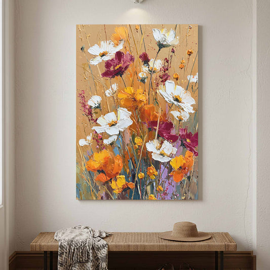 Abstract Floral Canvas Print – canvas print shown framed in a styled room