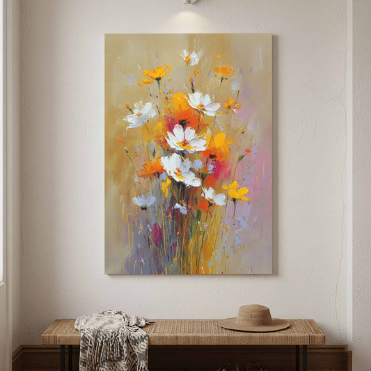 Abstract Wildflower Canvas Print – canvas print shown framed in a styled room