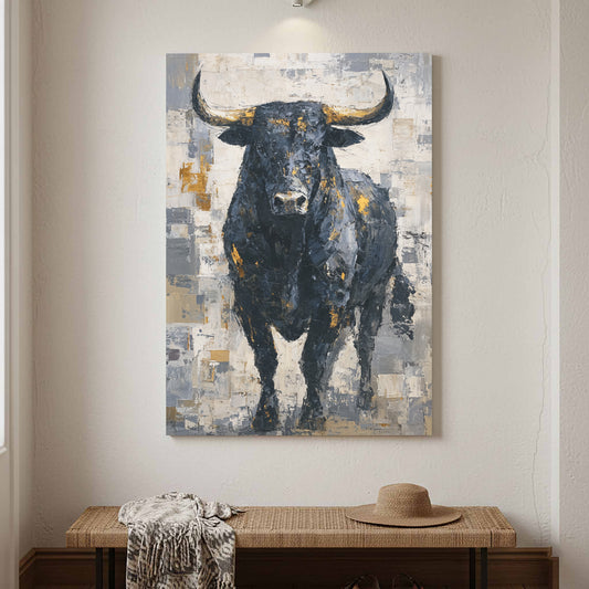 Bold Bull Canvas Wall Art – canvas print shown framed in a styled room