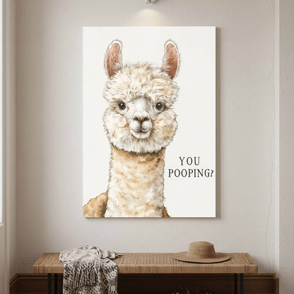 Funny Alpaca Wall Art – canvas print shown framed in a styled room