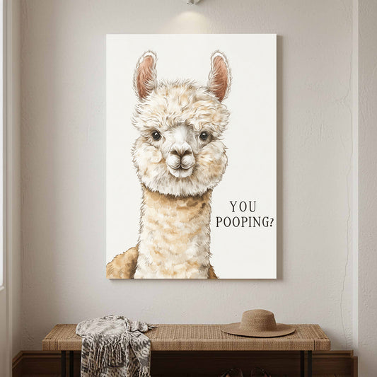 Funny Alpaca Wall Art – canvas print shown framed in a styled room