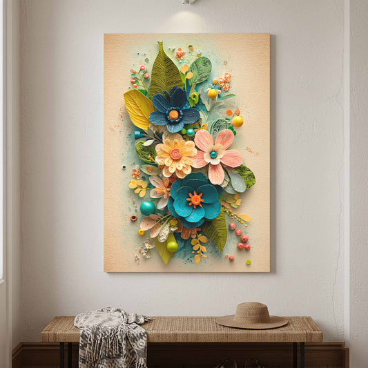 Paper Flower Wall Art – canvas print shown framed in a styled room