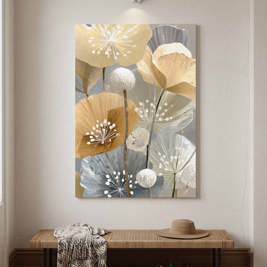 Soft Neutral Floral Canvas Print – canvas print shown framed in a styled room