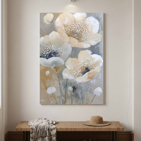Soft Floral Canvas Wall Art – canvas print shown framed in a styled room