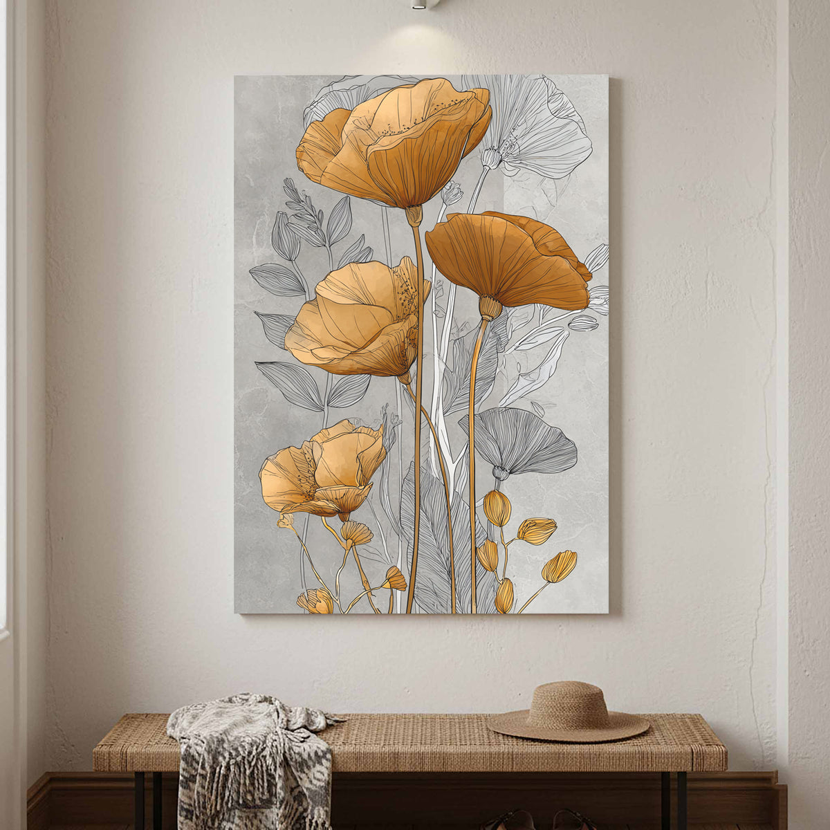Modern Floral Wall Art Print – canvas print shown framed in a styled room