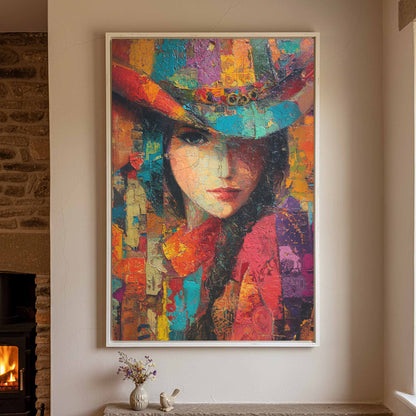 Western Cowgirl Abstract Canvas Wall Art – styled room view 2