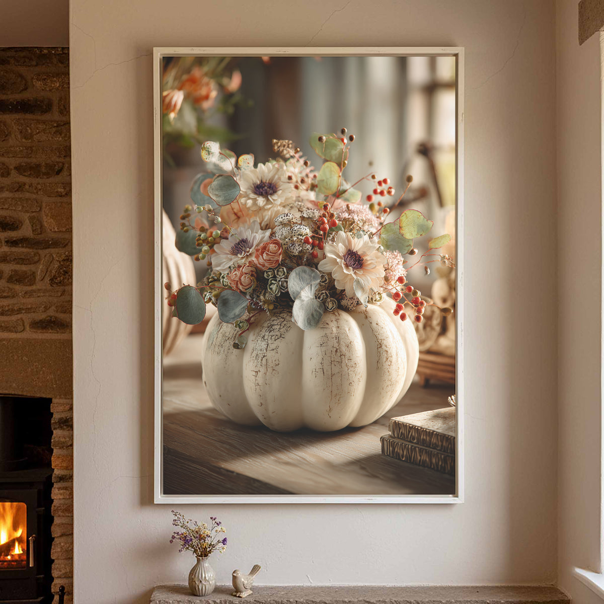 Autumn Pumpkin Floral Canvas Print – styled room view 2