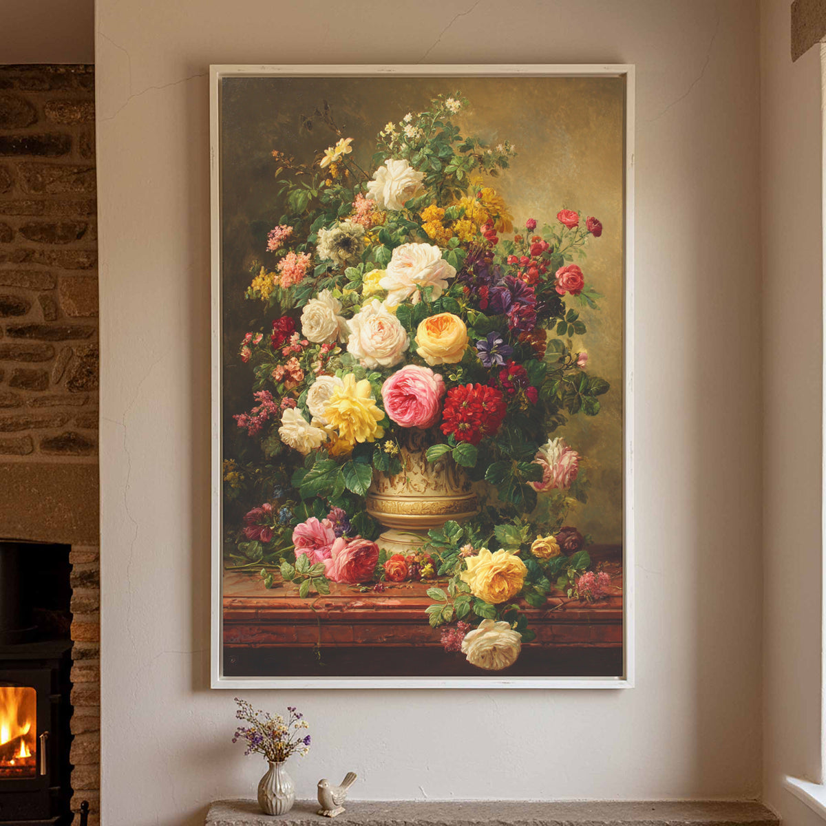 Classic Floral Still Life Canvas Print – styled room view 2